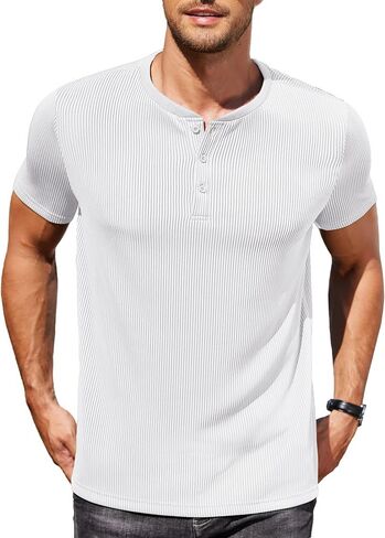 COOFANDY Mens Henley Shirts Short Sleeve Henley T Shirts Casual Basic Button Tees Fashion Band Collar T-Shirts in Kuwait