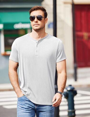 COOFANDY Mens Henley Shirts Short Sleeve Henley T Shirts Casual Basic Button Tees Fashion Band Collar T-Shirts in Kuwait