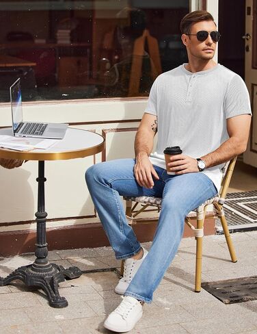 COOFANDY Mens Henley Shirts Short Sleeve Henley T Shirts Casual Basic Button Tees Fashion Band Collar T-Shirts in Kuwait