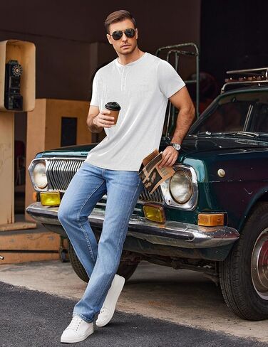 COOFANDY Mens Henley Shirts Short Sleeve Henley T Shirts Casual Basic Button Tees Fashion Band Collar T-Shirts in Kuwait