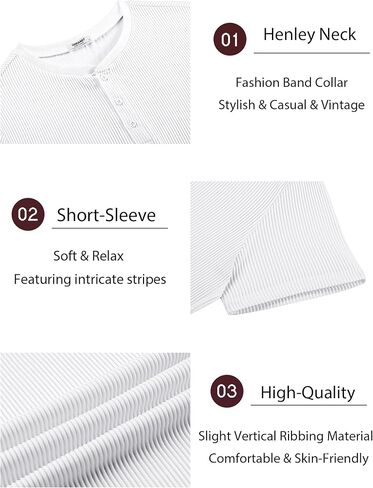 COOFANDY Mens Henley Shirts Short Sleeve Henley T Shirts Casual Basic Button Tees Fashion Band Collar T-Shirts in Kuwait