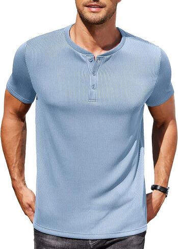 COOFANDY Mens Henley Shirts Short Sleeve Henley T Shirts Casual Basic Button Tees Fashion Band Collar T-Shirts in Kuwait
