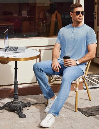 COOFANDY Mens Henley Shirts Short Sleeve Henley T Shirts Casual Basic Button Tees Fashion Band Collar T-Shirts in Kuwait