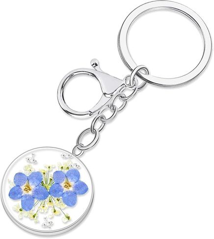 Pressed Flower Keychain, Keychains for Women,Handmade Forget-Me-Not and Queen Anne's Lace Wildflower Keychain,Personalized Cute Keychain,Charm Keychain Presents for Her-Alaska State Flower Keychain in Saudi Arabia