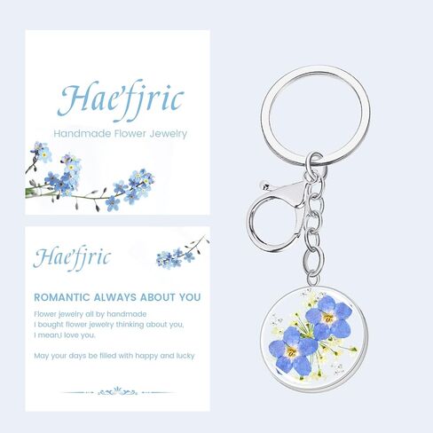 Pressed Flower Keychain, Keychains for Women,Handmade Forget-Me-Not and Queen Anne's Lace Wildflower Keychain,Personalized Cute Keychain,Charm Keychain Presents for Her-Alaska State Flower Keychain in Saudi Arabia