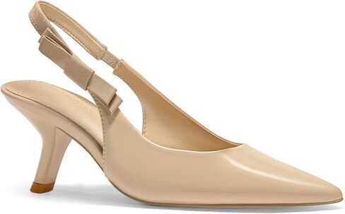 Coutgo Womens Slingback Kitten Heels Closed Pointed Toe Bowknot Patent Leather Slip on Work Pumps Dress Shoes in Kuwait