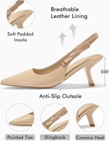Coutgo Womens Slingback Kitten Heels Closed Pointed Toe Bowknot Patent Leather Slip on Work Pumps Dress Shoes in Kuwait