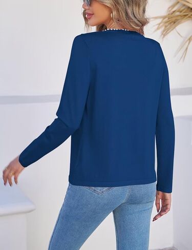 CiCiBird Women Lightweight Open Front Sweater Cardigan Pearls Trim Knit Jacket Trendy Long Sleeve Clothes Coatigan in Kuwait