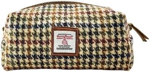 Harris Tweed Wool Cosmetic Bag, Large Capacity Scottish Tartan Handmade Makeup Organizer, Stain-Resistant Travel Toiletry Pouch for Women (Yellow) in Kuwait