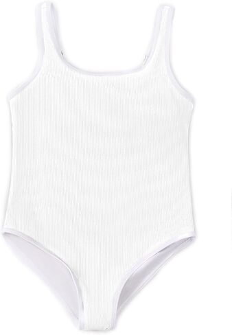 Haloumoning Girls One Piece Swimsuits Kids Cute Adjustable Strap Ribbed Bathing Suit Swimwear 5-14 Years in Saudi Arabia