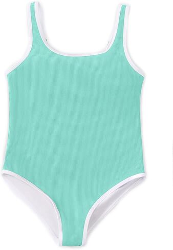 Haloumoning Girls One Piece Swimsuits Kids Cute Adjustable Strap Ribbed Bathing Suit Swimwear 5-14 Years in Saudi Arabia