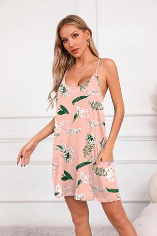 Ekouaer 2 Pack Sleeveless Nightgowns for Women with Pockets Spaghetti Strap Dress Racerback Chemise Sexy Night Gowns S-2XL in Saudi Arabia