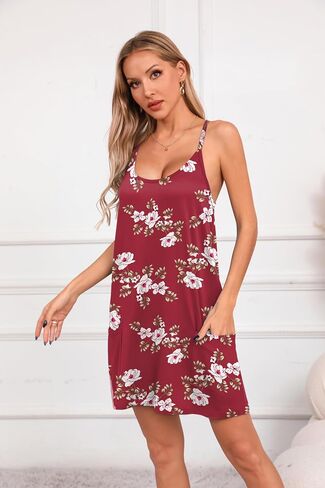 Ekouaer 2 Pack Sleeveless Nightgowns for Women with Pockets Spaghetti Strap Dress Racerback Chemise Sexy Night Gowns S-2XL in Saudi Arabia