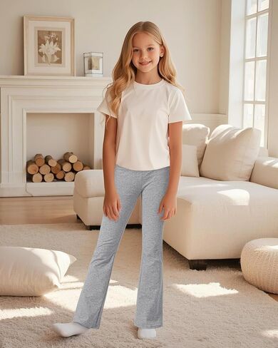 BOOPH Girls Flare Leggings Kids High Waist Bell Bottom Pants Casual Cotton Leggings for Teen Girls in Kuwait