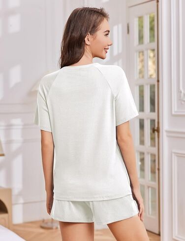 Ekouaer Women Pajama Sets Ribbed Knit 2 Piece Lounge Set Short Sleeve Pjs Summer Loungewear Sleepwear with Pockets in Saudi Arabia