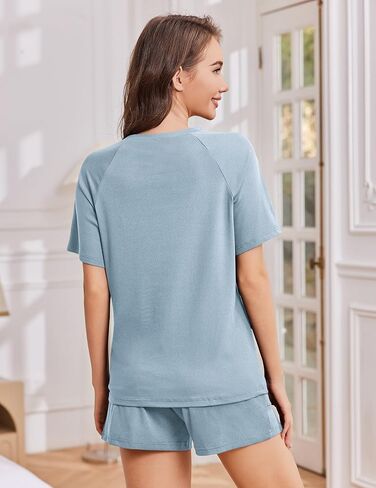 Ekouaer Women Pajama Sets Ribbed Knit 2 Piece Lounge Set Short Sleeve Pjs Summer Loungewear Sleepwear with Pockets in Saudi Arabia