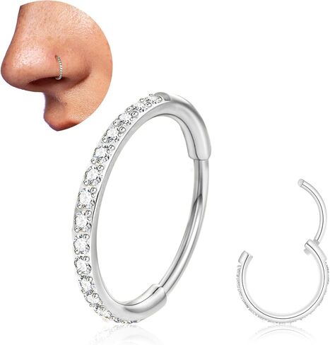 20G 18G TITANIUM TOST RING HOOP ، أقراط غضروف للنساء للنساء ، الذهب الفضي الفضي CZ الأنف العلوي الأذن Tragus daith حلاقة حلقة الحاجز خاتم الأنف مجوهر in Kuwait
