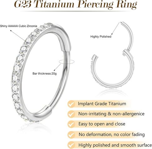 20G 18G TITANIUM TOST RING HOOP ، أقراط غضروف للنساء للنساء ، الذهب الفضي الفضي CZ الأنف العلوي الأذن Tragus daith حلاقة حلقة الحاجز خاتم الأنف مجوهر in Kuwait