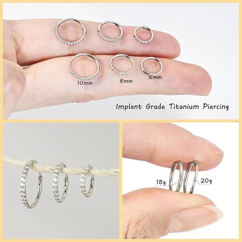 20G 18G TITANIUM TOST RING HOOP ، أقراط غضروف للنساء للنساء ، الذهب الفضي الفضي CZ الأنف العلوي الأذن Tragus daith حلاقة حلقة الحاجز خاتم الأنف مجوهر in Kuwait