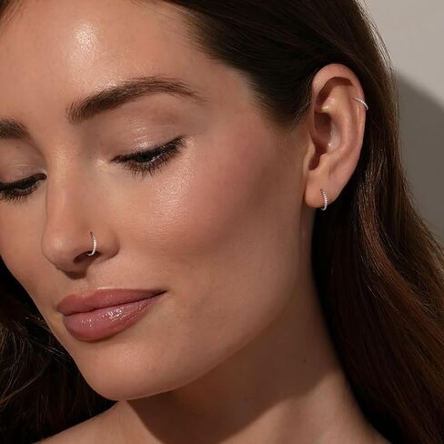 20G 18G TITANIUM TOST RING HOOP ، أقراط غضروف للنساء للنساء ، الذهب الفضي الفضي CZ الأنف العلوي الأذن Tragus daith حلاقة حلقة الحاجز خاتم الأنف مجوهر in Kuwait