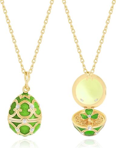 Clover Pendant Necklace for Women Handmade Enamel Easter Gifts for Women Snowflake Sweater Chain Openable Red Heart Egg Necklace CZ zircon Adjustable Necklace Gift for Wife Daughter in Kuwait