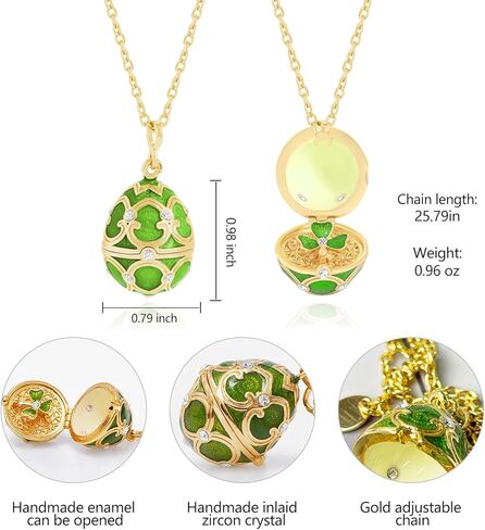 Clover Pendant Necklace for Women Handmade Enamel Easter Gifts for Women Snowflake Sweater Chain Openable Red Heart Egg Necklace CZ zircon Adjustable Necklace Gift for Wife Daughter in Kuwait