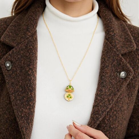 Clover Pendant Necklace for Women Handmade Enamel Easter Gifts for Women Snowflake Sweater Chain Openable Red Heart Egg Necklace CZ zircon Adjustable Necklace Gift for Wife Daughter in Kuwait