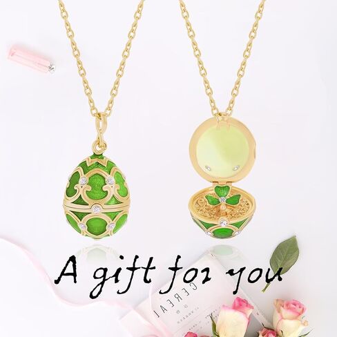 Clover Pendant Necklace for Women Handmade Enamel Easter Gifts for Women Snowflake Sweater Chain Openable Red Heart Egg Necklace CZ zircon Adjustable Necklace Gift for Wife Daughter in Kuwait