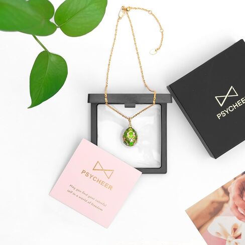 Clover Pendant Necklace for Women Handmade Enamel Easter Gifts for Women Snowflake Sweater Chain Openable Red Heart Egg Necklace CZ zircon Adjustable Necklace Gift for Wife Daughter in Kuwait