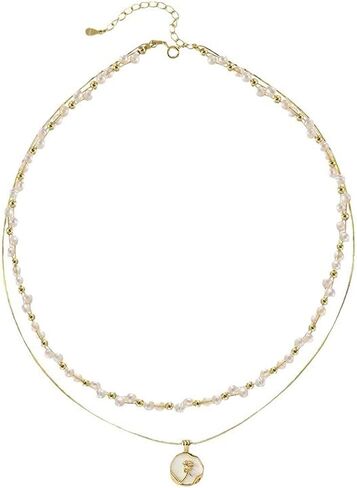 K-elewon Natural Freshwater Pearl Choker Necklace for Women 18K Gold Gold Plated Baroque Pearl Netclaces Handmade Jewelry Gift CH01 in Kuwait