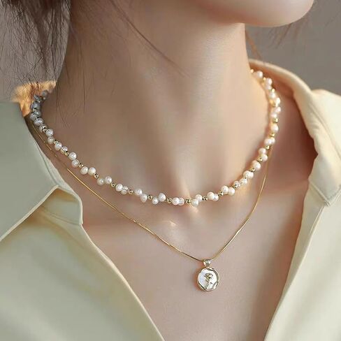 K-elewon Natural Freshwater Pearl Choker Necklace for Women 18K Gold Gold Plated Baroque Pearl Netclaces Handmade Jewelry Gift CH01 in Kuwait