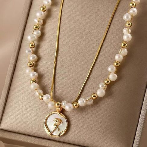 K-elewon Natural Freshwater Pearl Choker Necklace for Women 18K Gold Gold Plated Baroque Pearl Netclaces Handmade Jewelry Gift CH01 in Kuwait