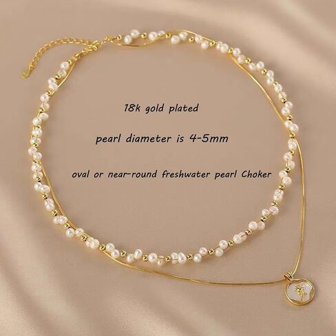 K-elewon Natural Freshwater Pearl Choker Necklace for Women 18K Gold Gold Plated Baroque Pearl Netclaces Handmade Jewelry Gift CH01 in Kuwait