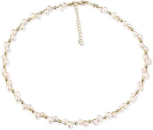 K-elewon Natural Freshwater Pearl Choker Necklace for Women 18K Gold Gold Plated Baroque Pearl Netclaces Handmade Jewelry Gift CH01 in Kuwait