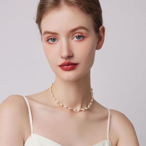 K-elewon Natural Freshwater Pearl Choker Necklace for Women 18K Gold Gold Plated Baroque Pearl Netclaces Handmade Jewelry Gift CH01 in Kuwait