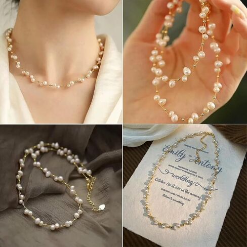 K-elewon Natural Freshwater Pearl Choker Necklace for Women 18K Gold Gold Plated Baroque Pearl Netclaces Handmade Jewelry Gift CH01 in Kuwait