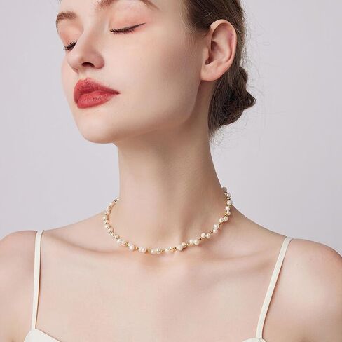 K-elewon Natural Freshwater Pearl Choker Necklace for Women 18K Gold Gold Plated Baroque Pearl Netclaces Handmade Jewelry Gift CH01 in Kuwait