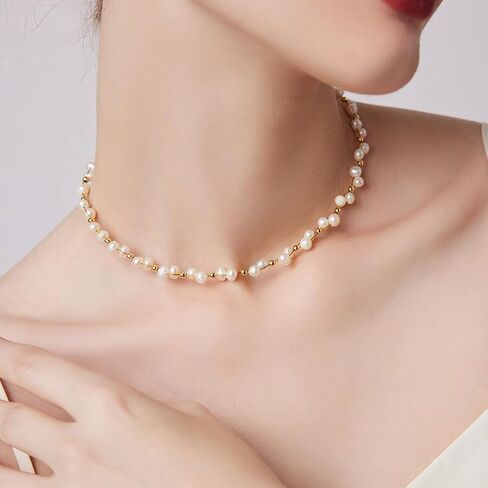 K-elewon Natural Freshwater Pearl Choker Necklace for Women 18K Gold Gold Plated Baroque Pearl Netclaces Handmade Jewelry Gift CH01 in Kuwait