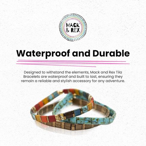 Mack and Rex Tila Bracelets - Stained, Nineteen Seventy, Tidal Wave - Durable, Waterproof, Stretchy Tile Beaded, Lightweight, Layering Gifts Women in Saudi Arabia