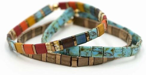 Mack and Rex Tila Bracelets - Stained, Nineteen Seventy, Tidal Wave - Durable, Waterproof, Stretchy Tile Beaded, Lightweight, Layering Gifts Women in Saudi Arabia
