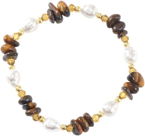 Dainty Natural Crystals Beaded Pearl Stretch Bracelet for Women,Handmade Boho Healing Gemstone Gold Plated Beads Trendy Hawaii Jewelry Mom Gift Friendship in Kuwait
