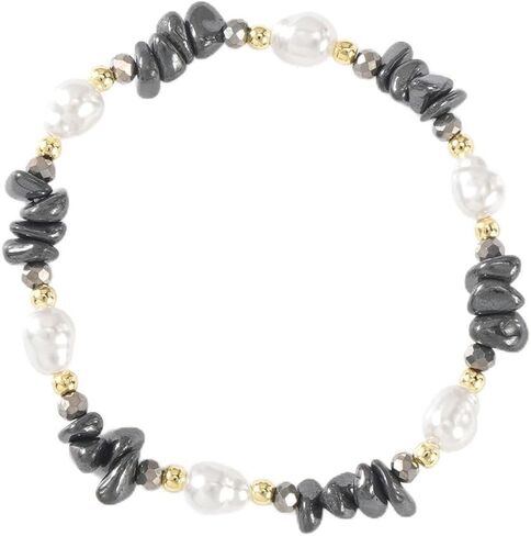 Dainty Natural Crystals Beaded Pearl Stretch Bracelet for Women,Handmade Boho Healing Gemstone Gold Plated Beads Trendy Hawaii Jewelry Mom Gift Friendship in Kuwait