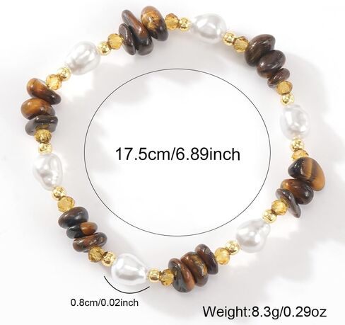 Dainty Natural Crystals Beaded Pearl Stretch Bracelet for Women,Handmade Boho Healing Gemstone Gold Plated Beads Trendy Hawaii Jewelry Mom Gift Friendship in Kuwait