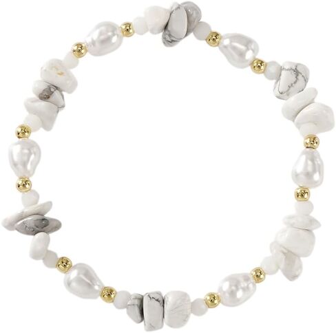 Dainty Natural Crystals Beaded Pearl Stretch Bracelet for Women,Handmade Boho Healing Gemstone Gold Plated Beads Trendy Hawaii Jewelry Mom Gift Friendship in Kuwait
