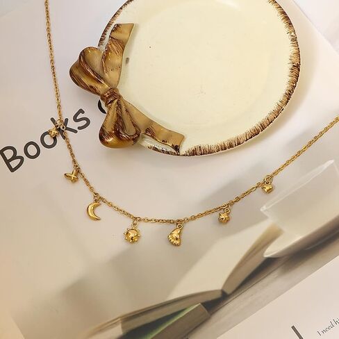 Celestial Charm Necklace, Charms Bracelet 14K Gold Moon Star Sun Charm Pendants, Dainty Chain Trendy Charms Dangle Adjustable Chain Necklaces in Kuwait