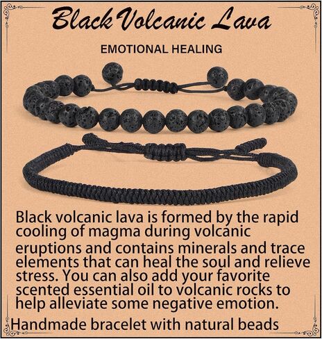 LPBeads 6mm Black Tourmaline Bracelet with Handmade Rope Bracelet Size Adjustable Natural Stone Crystal Healing Bracelets Gifts for Unisex Adults in Kuwait