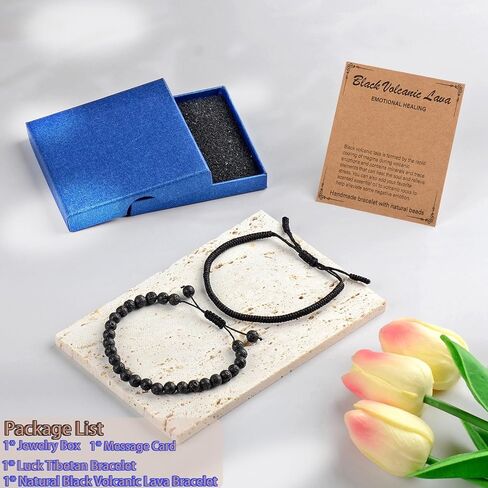 LPBeads 6mm Black Tourmaline Bracelet with Handmade Rope Bracelet Size Adjustable Natural Stone Crystal Healing Bracelets Gifts for Unisex Adults in Kuwait