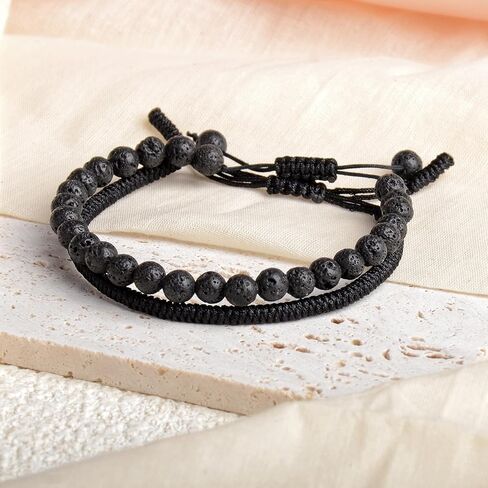 LPBeads 6mm Black Tourmaline Bracelet with Handmade Rope Bracelet Size Adjustable Natural Stone Crystal Healing Bracelets Gifts for Unisex Adults in Kuwait