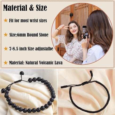 LPBeads 6mm Black Tourmaline Bracelet with Handmade Rope Bracelet Size Adjustable Natural Stone Crystal Healing Bracelets Gifts for Unisex Adults in Kuwait