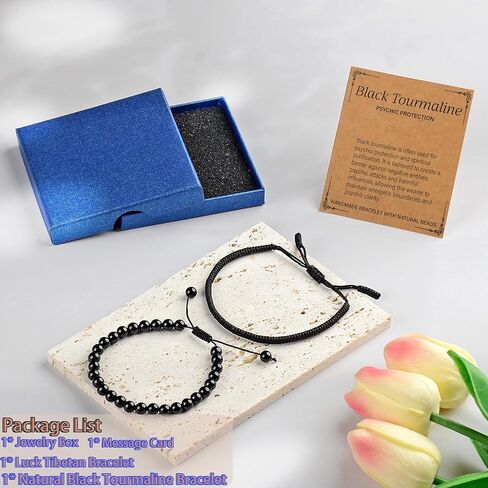 LPBeads 6mm Black Tourmaline Bracelet with Handmade Rope Bracelet Size Adjustable Natural Stone Crystal Healing Bracelets Gifts for Unisex Adults in Kuwait